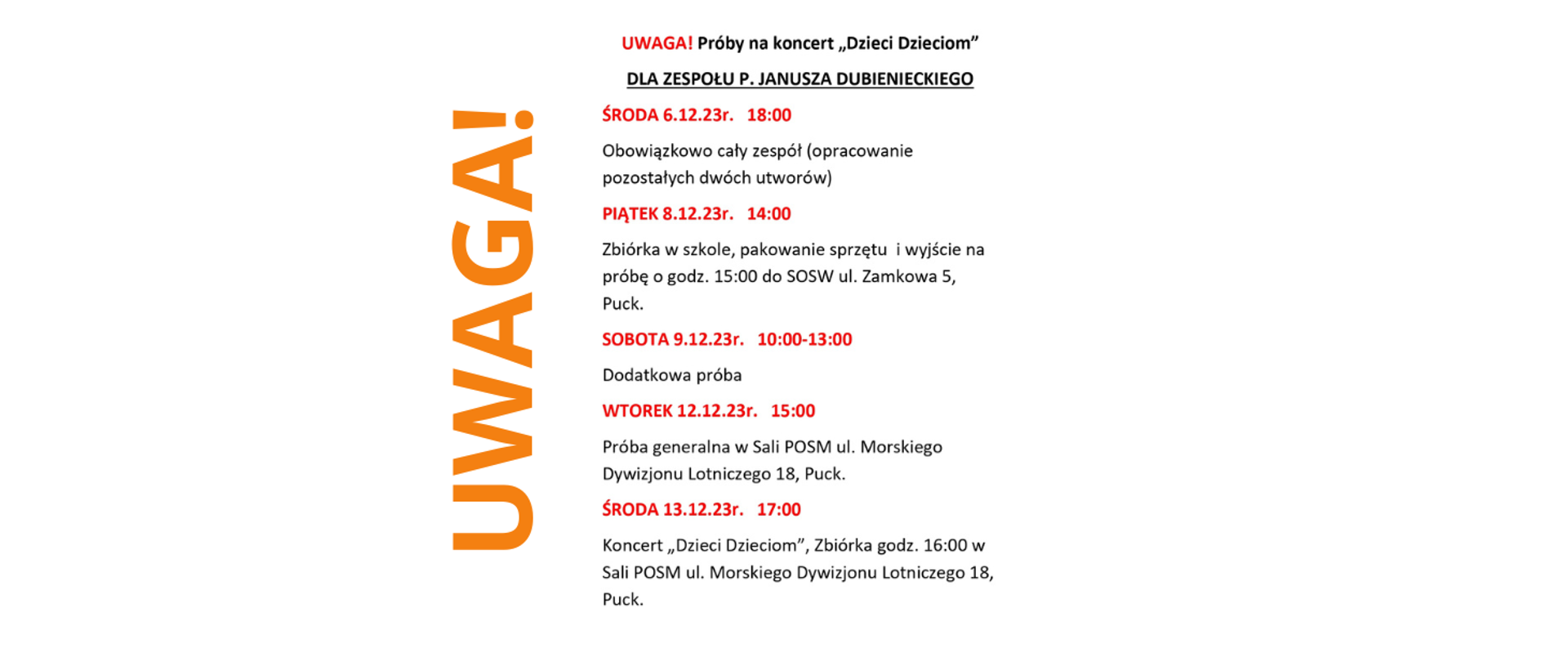 Ogłoszenie dla zespołu muzyki rozrywkowej 