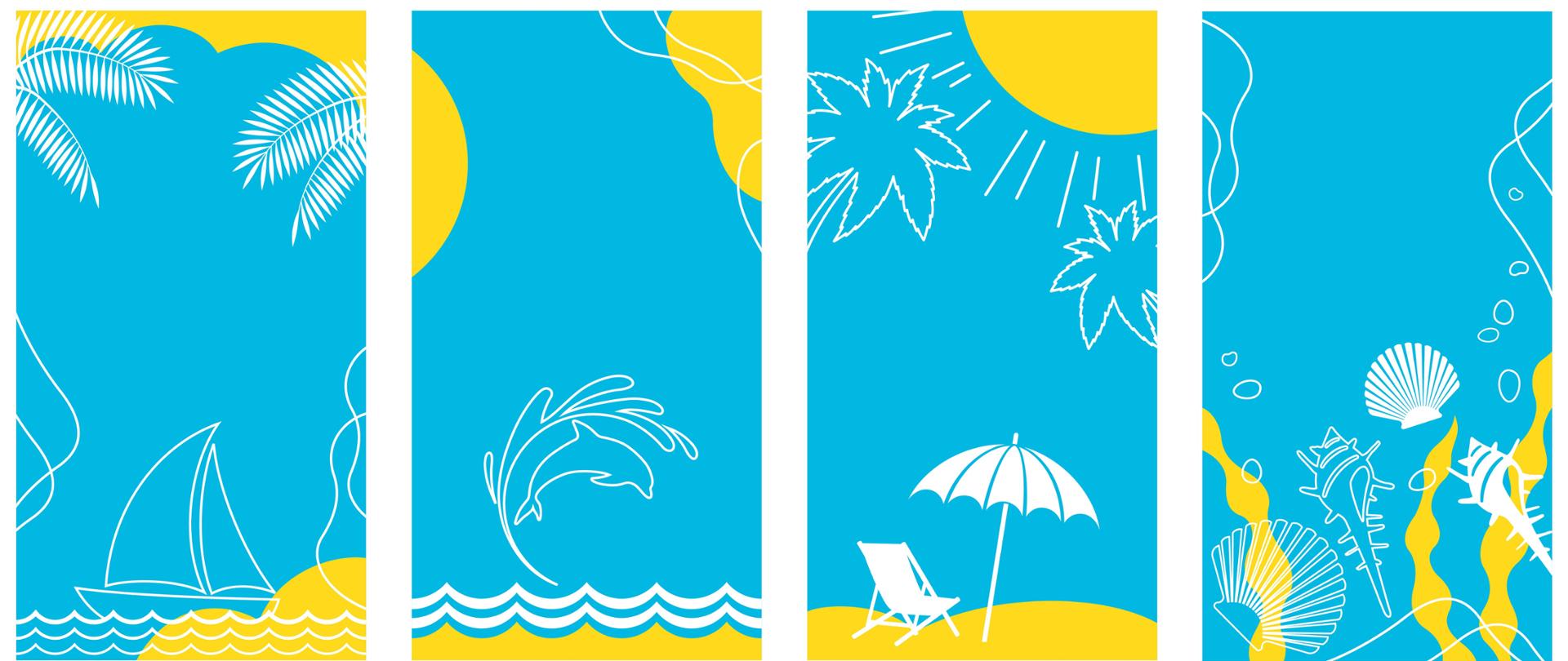 Biało-żółto-niebieska letnia grafika.