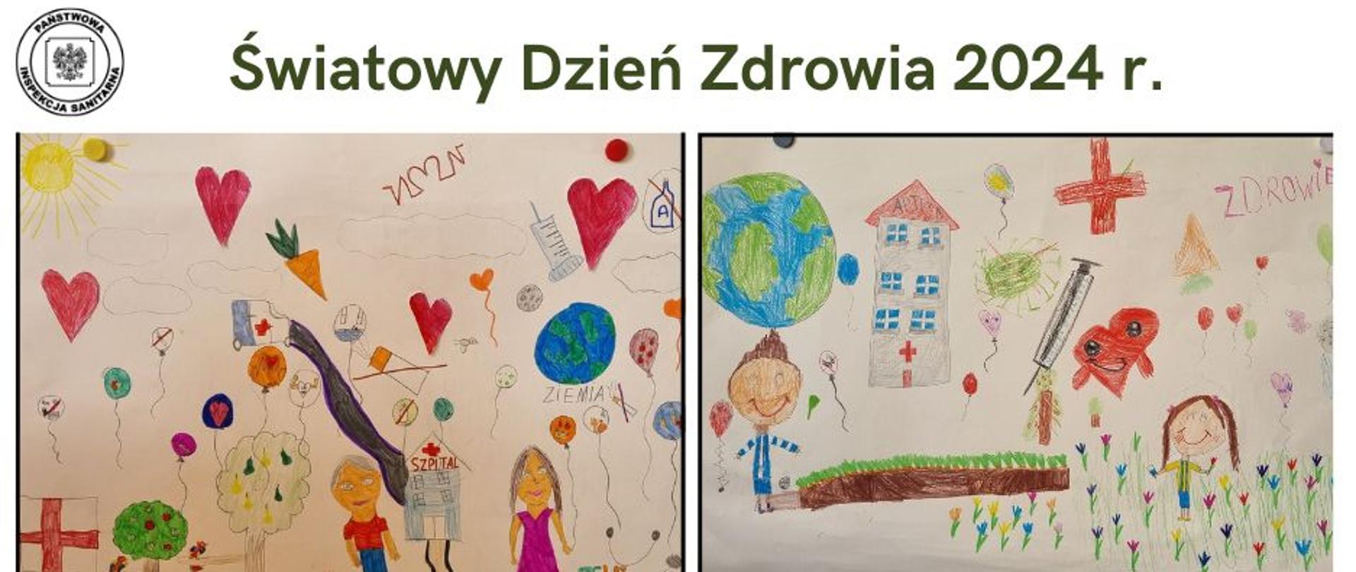 Na grafice znajduje się napis Światowy Dzień Zdrowia oraz dwa obrazki dzieci, przedstawiające co dla nich znaczy zdrowie.