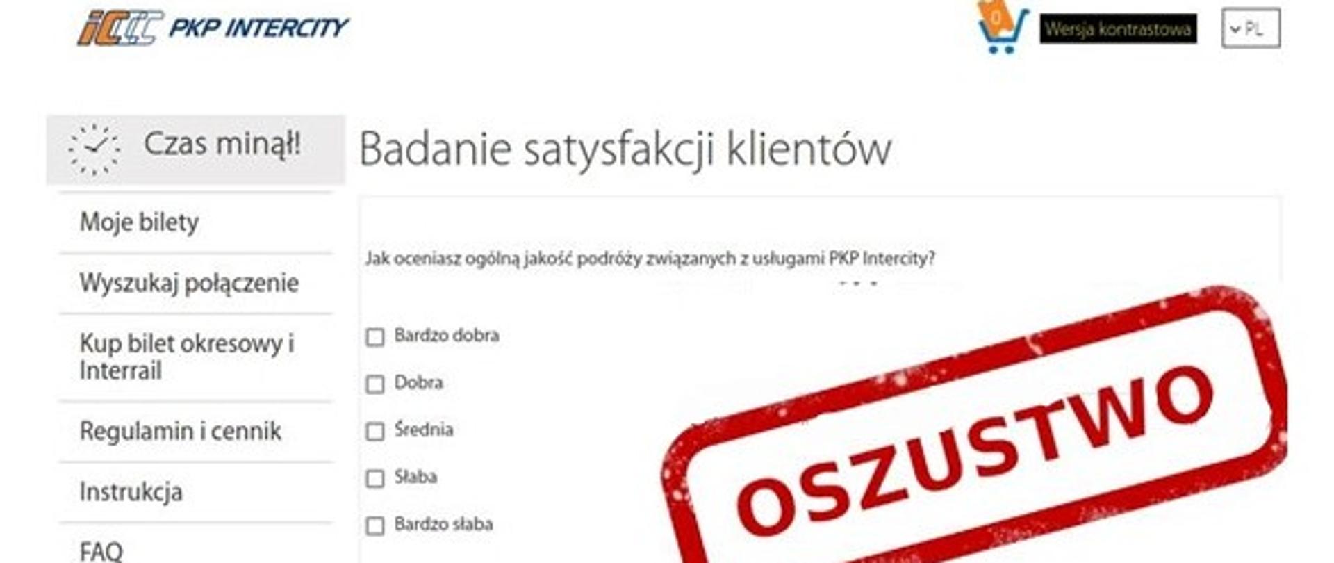 widok fałszywej strony PKP Intercity