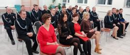 Zdjęcia przedstawia druhów OSP Topólka w umundurowaniu galowym i zaproszonych gości na zebraniu sprawozdawczym za rok 2022.
