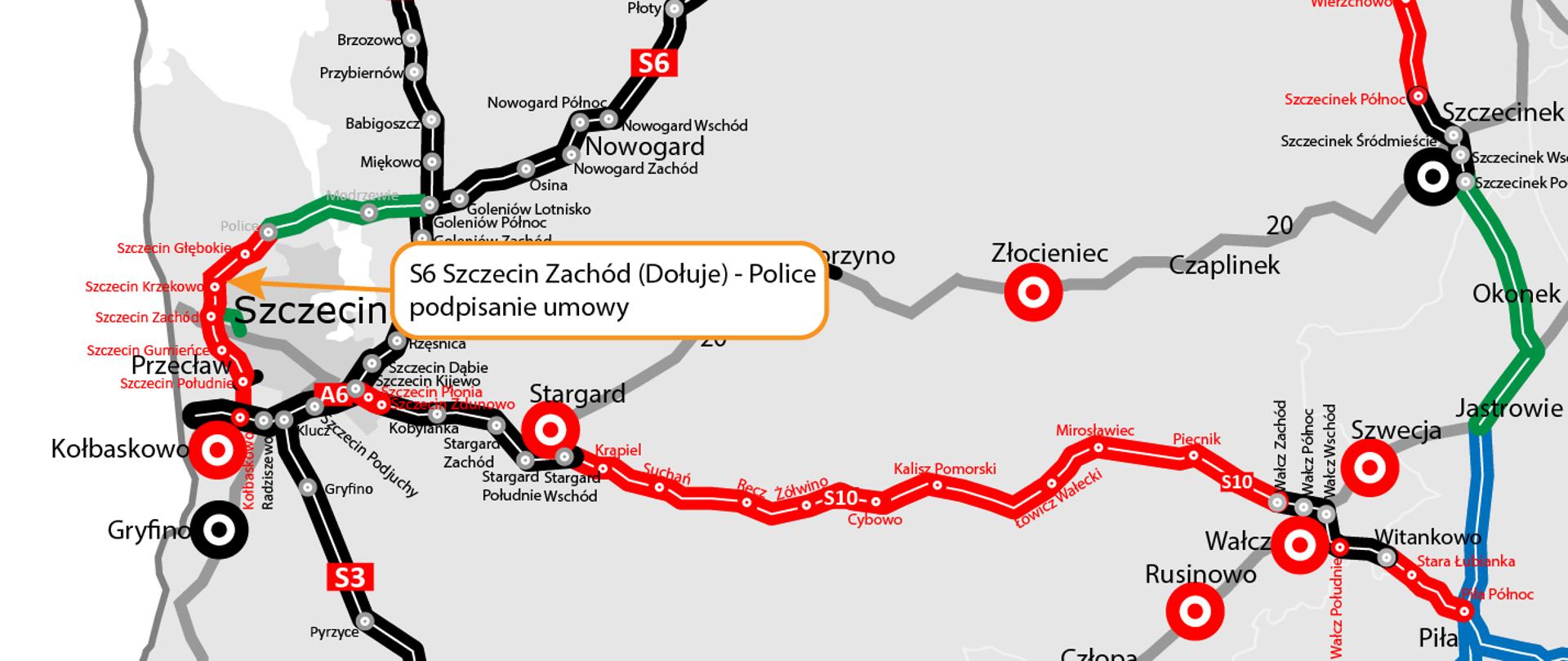 S6 Szczecin Zachód - Police - mapa