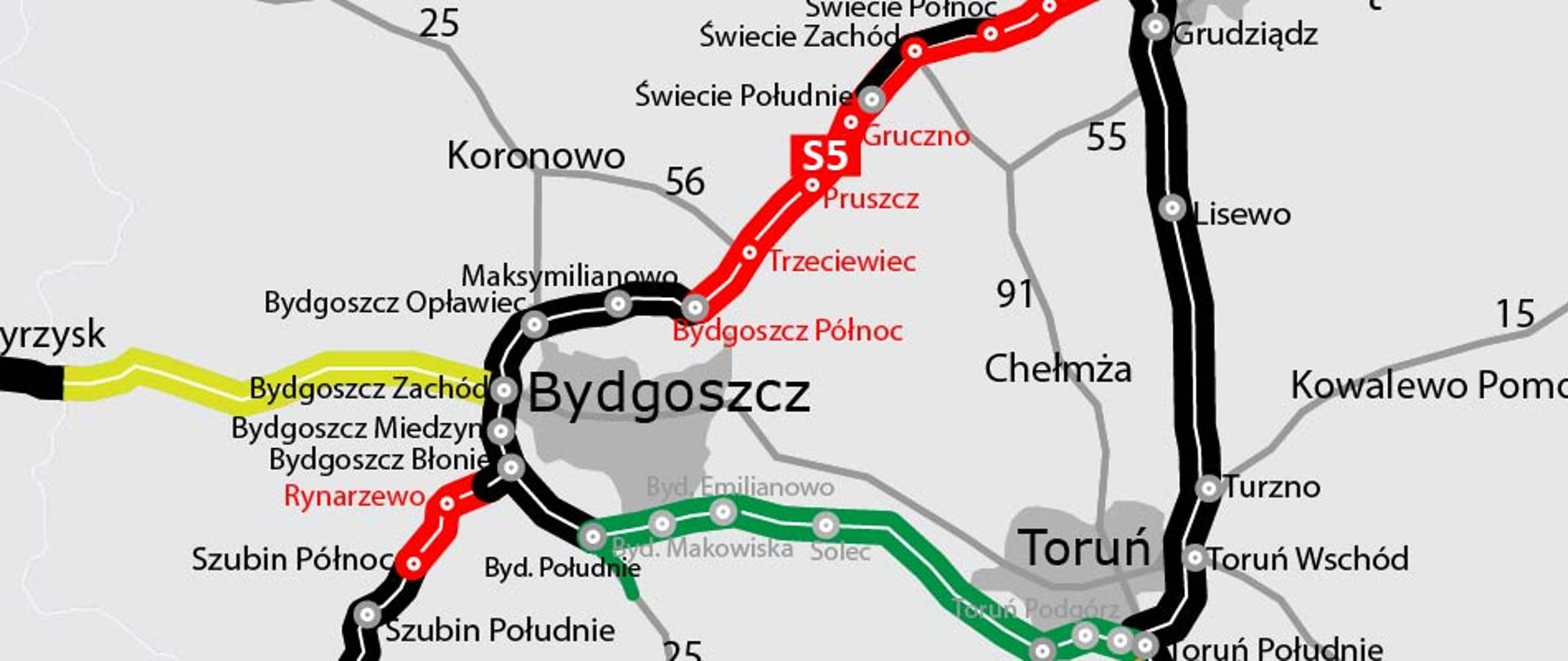 Mapa S10 Toruń Zachód - Toruń Południe