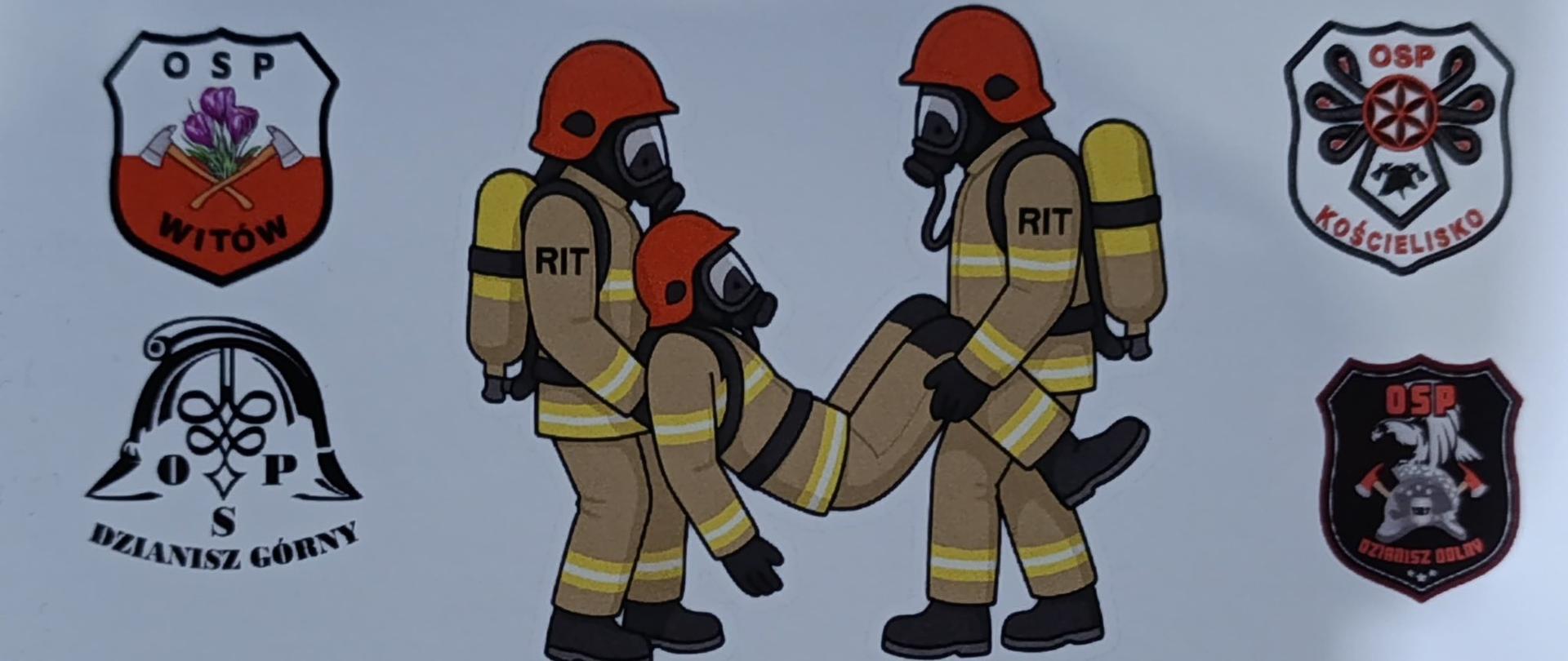 Strażacy ćwiczący ewakuację rannych strażaków