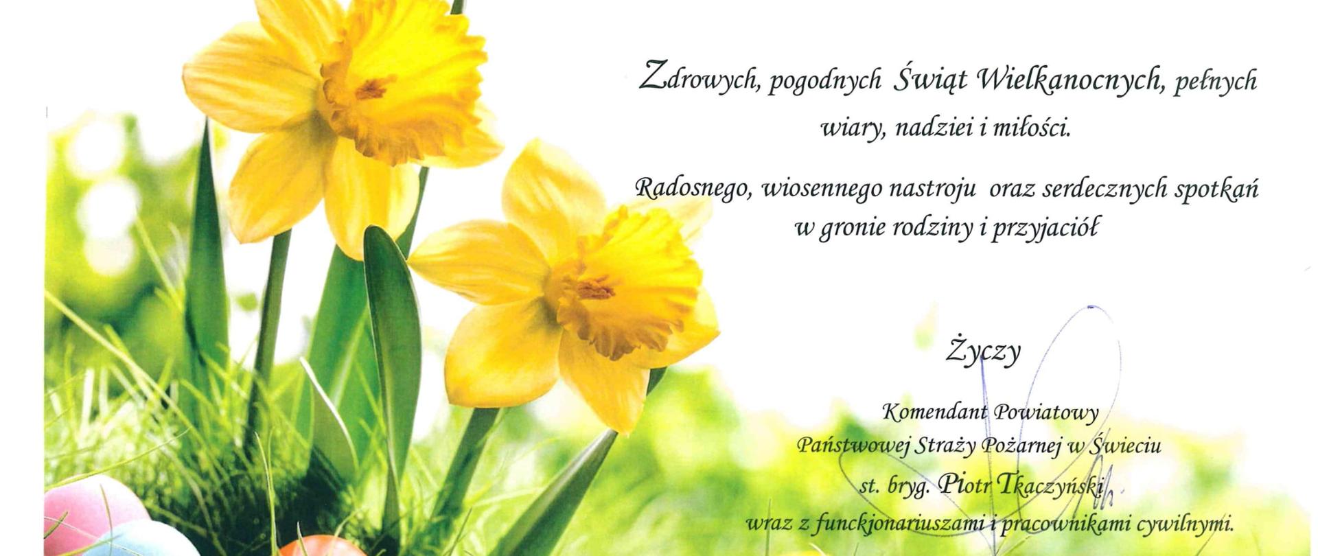 Na zdjęciu Życzenia Wielkanocne Komendanta Powiatowego Państwowej Straży Pożarnej w Świeciu