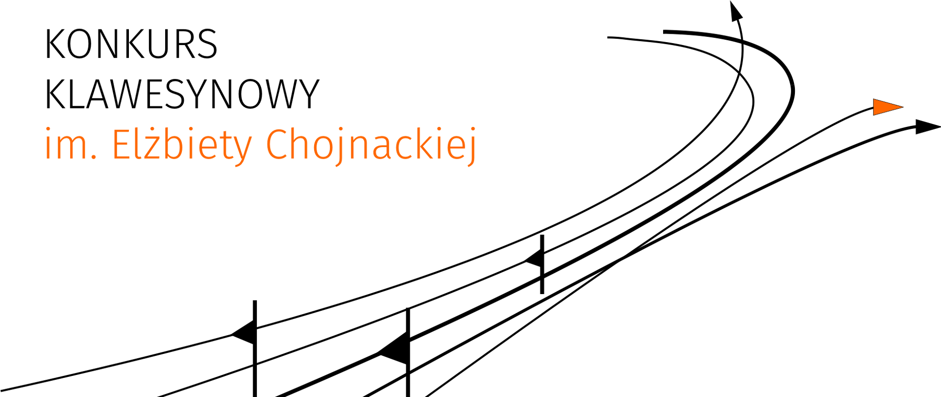 Na białym tle, w górnym lewym rogu nazwa konkurs. Z prawego górnego rogu w dolny lewy róg strony a na nich znaki muzyczne.