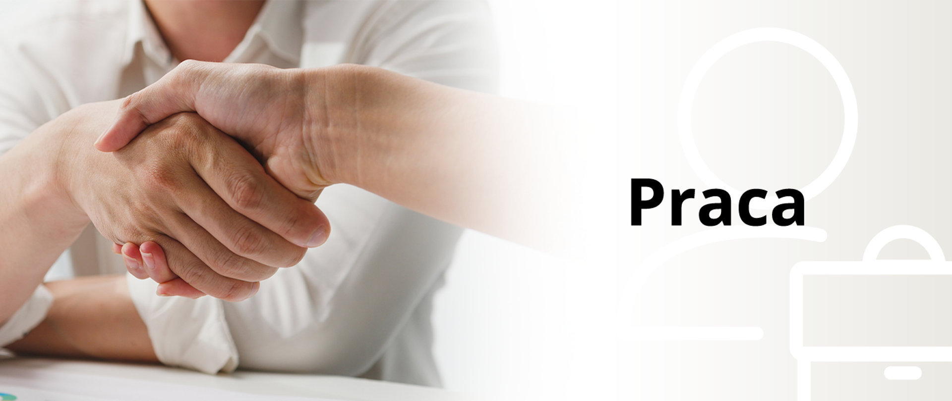 zdjęcie uścisku dłoni dwóch osób, obok napis praca