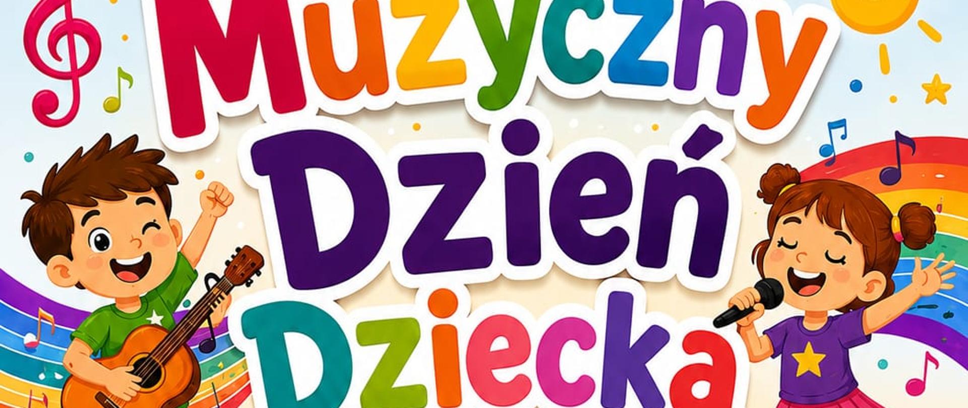 Plakat beżowe tło bardzo kolorowy przy krawędziach grafiki przedstawiające roześmiane roztańczony dzieci grające na różnych instrumentach w tle randomowo rozrzucony Nutki gwiazdki klucze wiolinowe oraz słońce kolorowe napisy muzyczne Dzień Dziecka w programie gry i zabawy grupowe gry i zabawy grupowe Mam talent show można zagrać na instrumencie zaśpiewać i pokazać inny talent warsztaty relaksacyjne na warsztaty przynosimy kocyk karimatę 17 czerwca godzina 16:00 do 19:00 zapraszają pani Estera oraz pani Kinga
