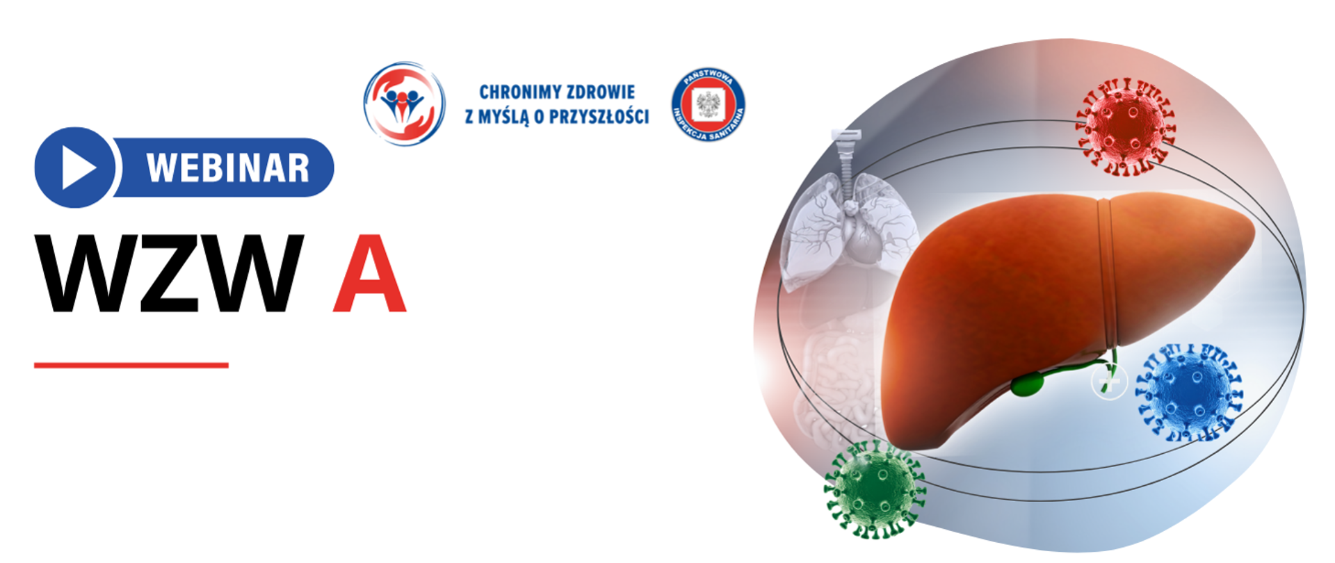 Plakat promujący webinar o wirusowym zapaleniu wątroby typu A (WZW A),