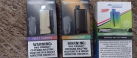 Pudełka kartonowe z e-papierosami. 