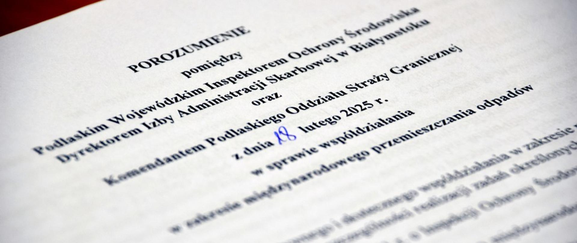 Tytułowa strona dokumentu porozumienia