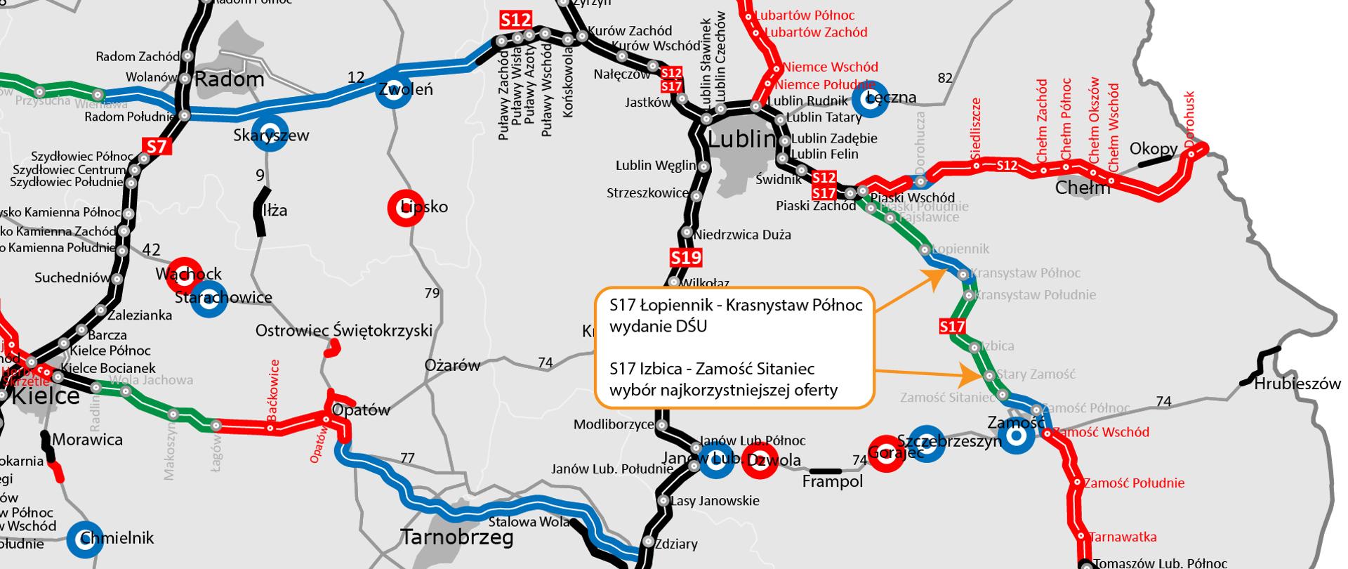 Mapa S17 Łopiennik-Krasnystaw Północ z wydaniem DŚU i Izbick-Zamość Sitaniec z wyborem najkorzystniejszej oferty