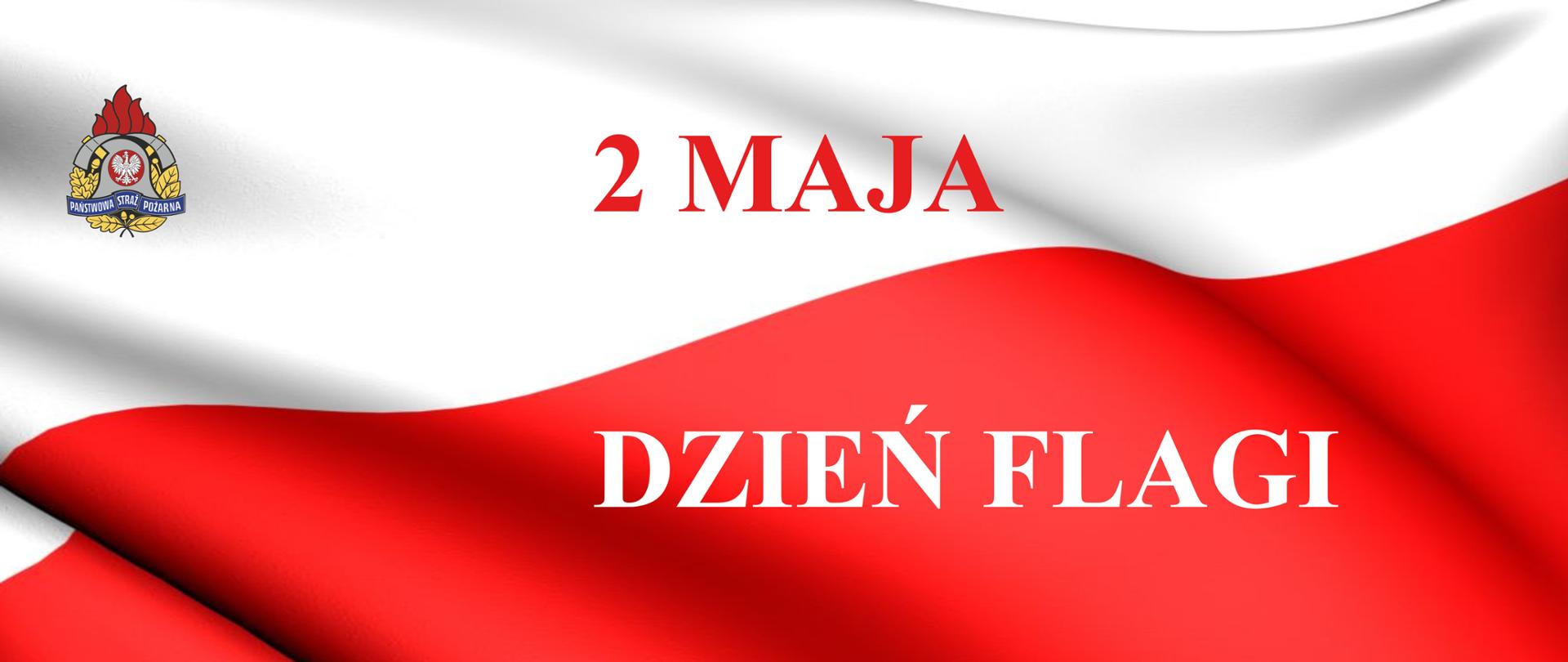flaga biało czerwona z napisem 2 maja dzień flagi 