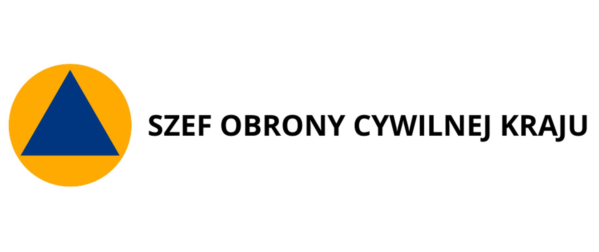 Po lewej stronie logotyp Obrony Cywilnej. Na środku czarny napis na białym tle "Szef Obrony Cywilnej Kraju".