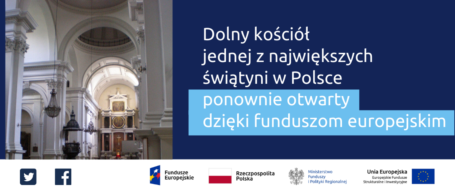 infografika przedstawia komunikat o projekcie i zdjęcie wnętrza kościoła