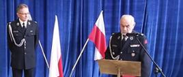 Wystąpienie druha Leonarda Bączkowskiego po odebraniu okolicznościowego grawertonu w trakcie Zjazdu Oddziału Gminnego Związku OSP RP w Wałczu
