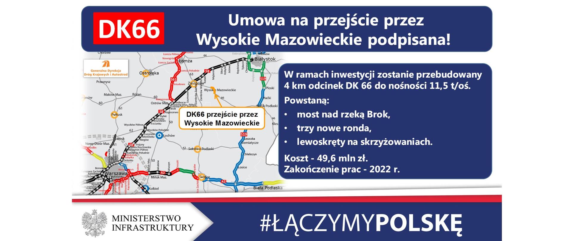 GDDKiA podpisała umowa na rozbudowę drogi krajowej nr 66 w Wysokiem Mazowieckiem - infografika