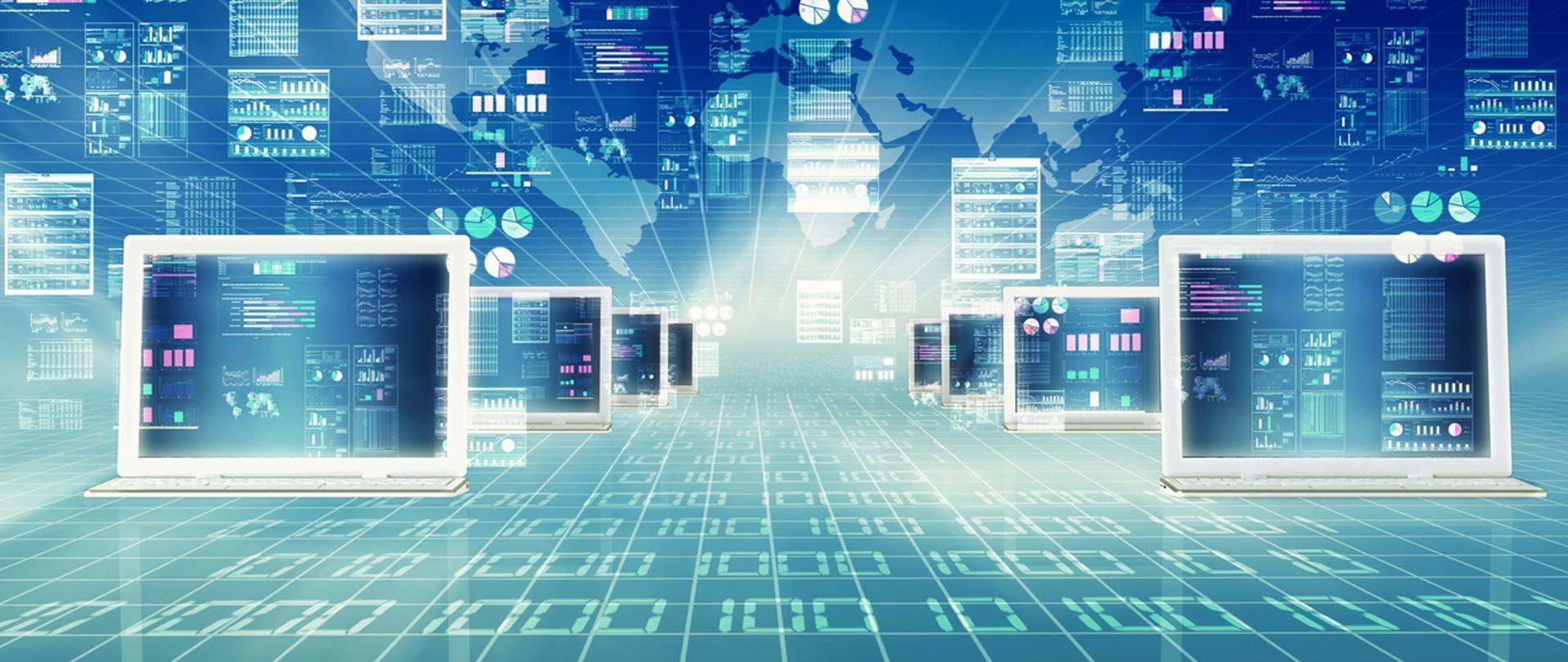 grafika przedstawiająca monitory komputerów i cyfry