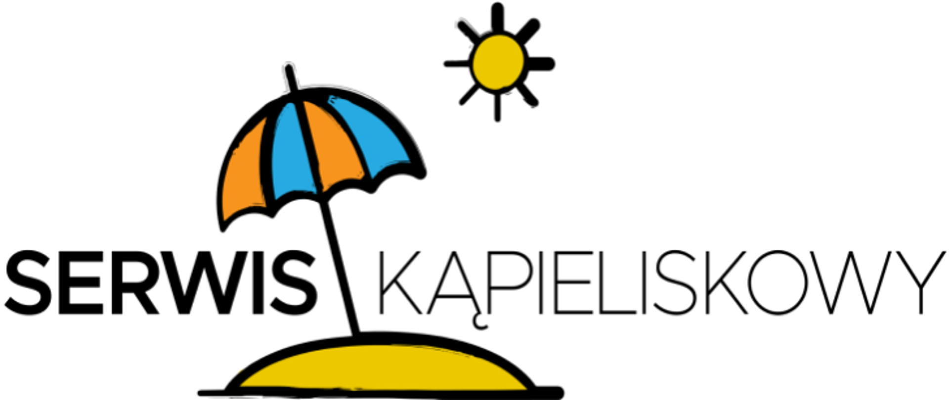 Na wysepce widoczny parasol plażowy i daleko gdzieś w górze w pełni rozświetlone słońce