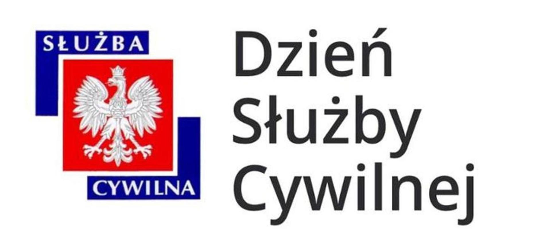 Logo dnia służby cywilnej z napisem służba cywilna oraz logo z białym orłem