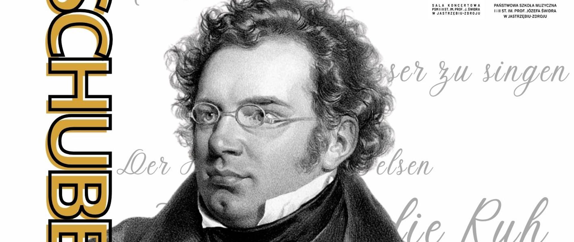 Plakat informacyjny dotyczący koncertu "Schubertiada" odbywającego się w dniu 25.10.2025 o godz. 18.00.