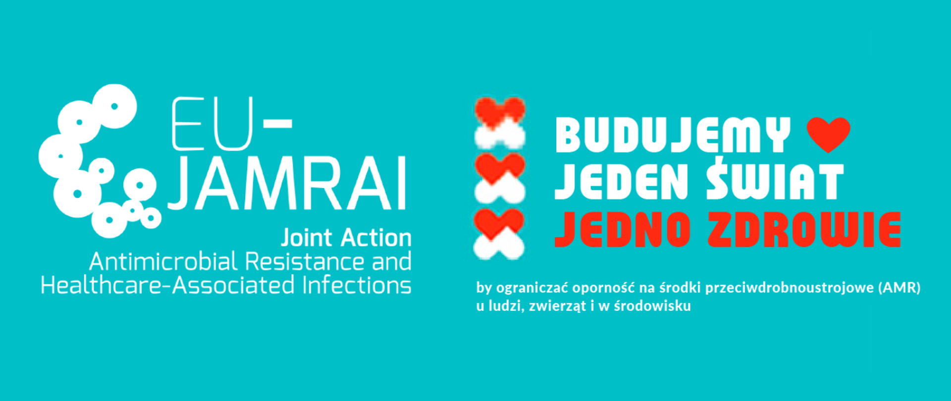 seledynowe tło, pośrodku białe i czerwone napisy, symbole dwóch skrzyżowanych tabletek dot. przeciwdziałania zjawisku narastającej oporności na środki przeciwdrobnoustrojowe