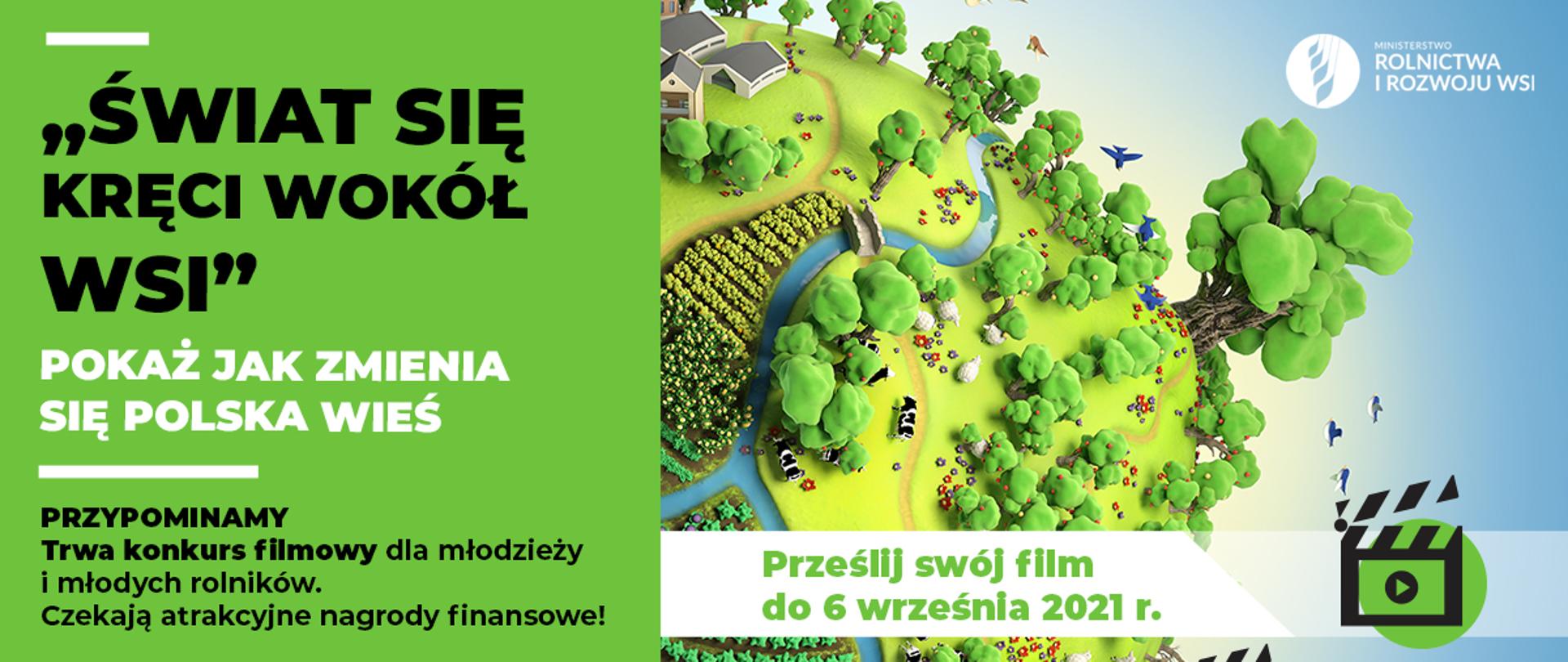 Infografika do komunikatu "Przypominamy – trwa konkurs filmowy „Świat się kręci wokół wsi”"