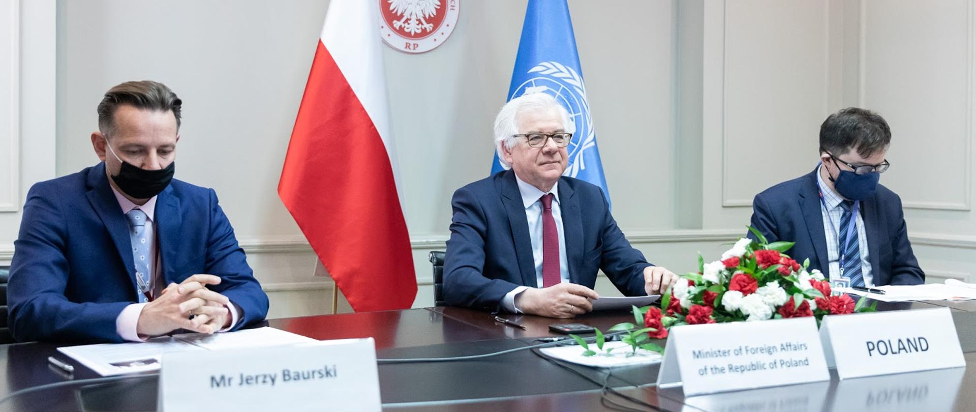 2020.05.28 Warszawa . Minister Jacek Czaputowicz . Wideokonferencja . Omawianie sytuacji osob niepelnosprawnych na marginesie Rada Bezpieczenstwa ONZ .Fot. Tymon Markowski / MSZ