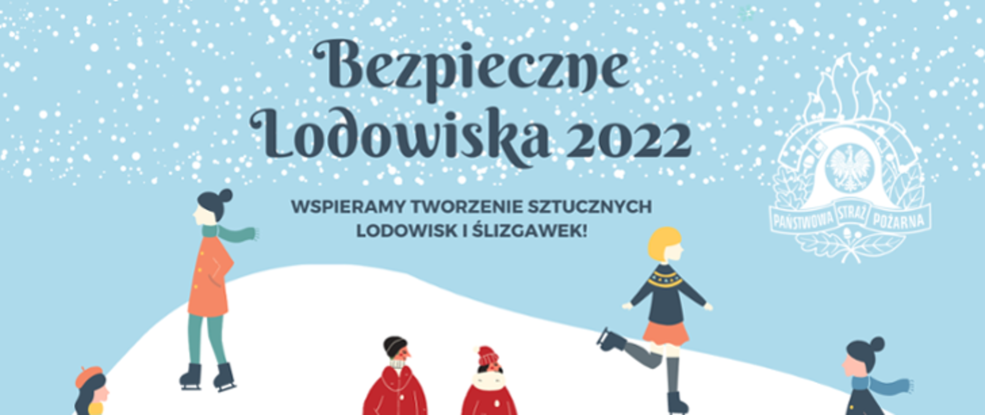 Plakat informujący o akcji straży pożarnej dotyczącej tworzenia lodowisk przez strażaków