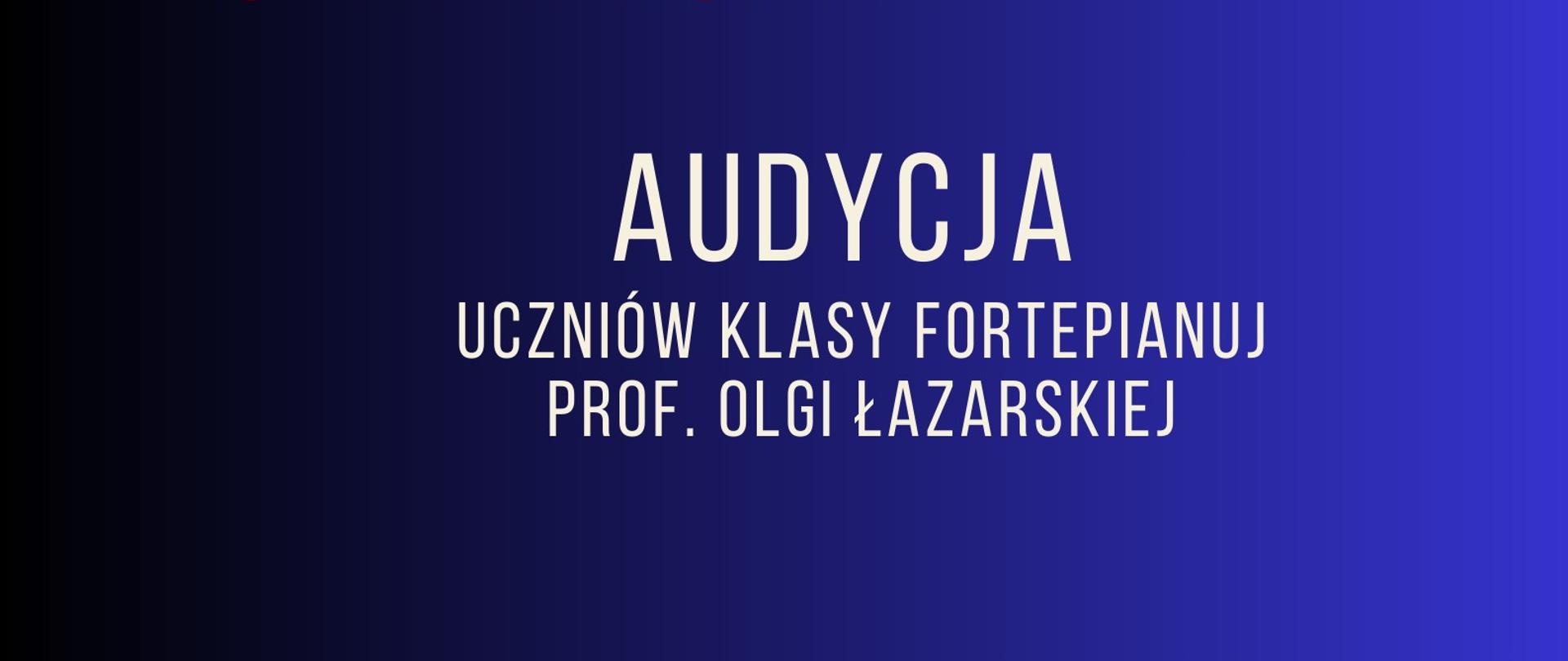 Audycja uczniów klasy fortepianu 13.11.2023 godz.17.30 plakat na niebieskim tle Bartosz Wątroba, Anna Zimowska, Zuzanna Wojdak