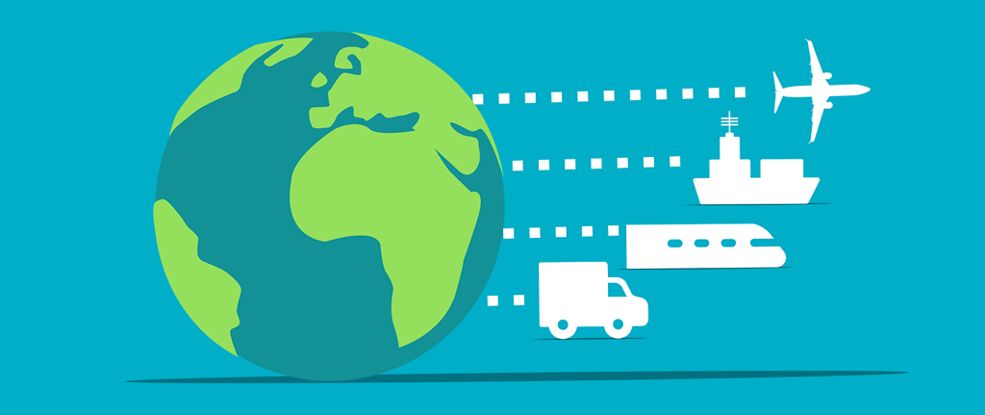 grafika przedstawiająca kule ziemską i ikony różnych środków transportu