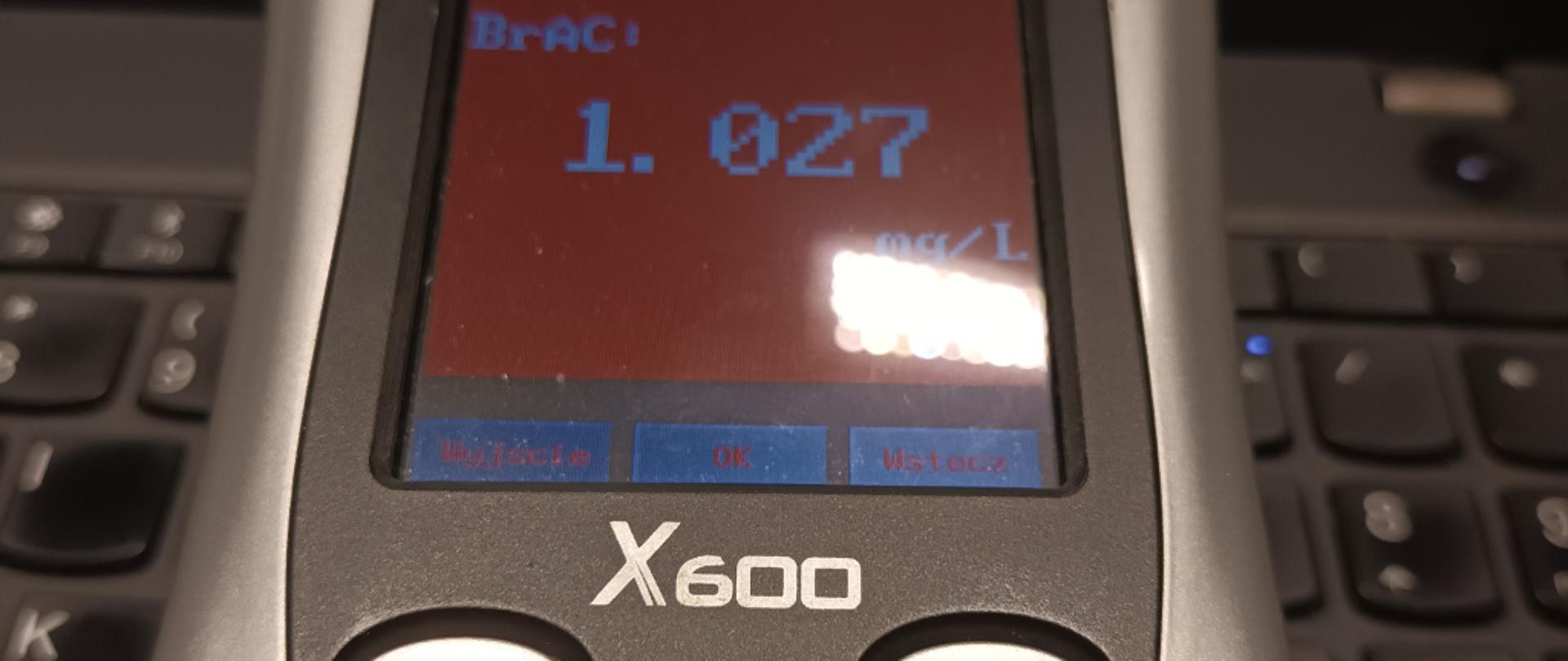 Wynik drugiego badania na alkomacie