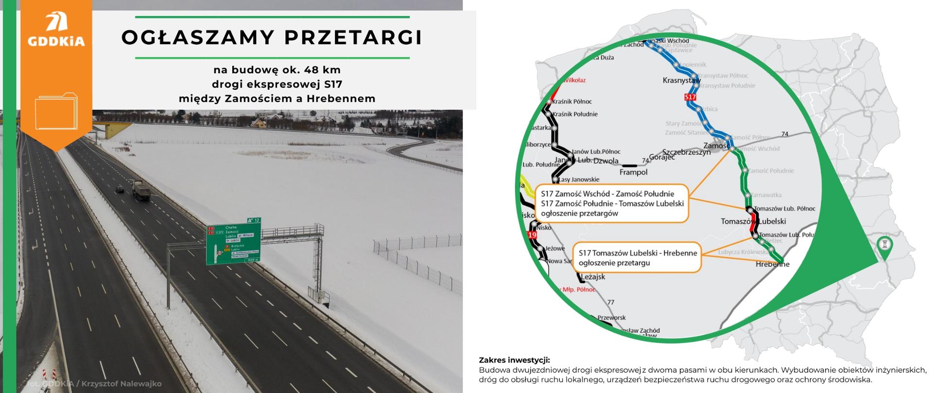 Ogłaszamy przetargi na zaprojektowanie i budowę trzech odcinków drogi S17 od Zamościa do Hrebennego