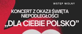 Plakat informacyjny dotyczący Koncertu z okazji Święta Niepodległości, odbywający się w dniu 10.11.2023 r. o godz. 17.00.