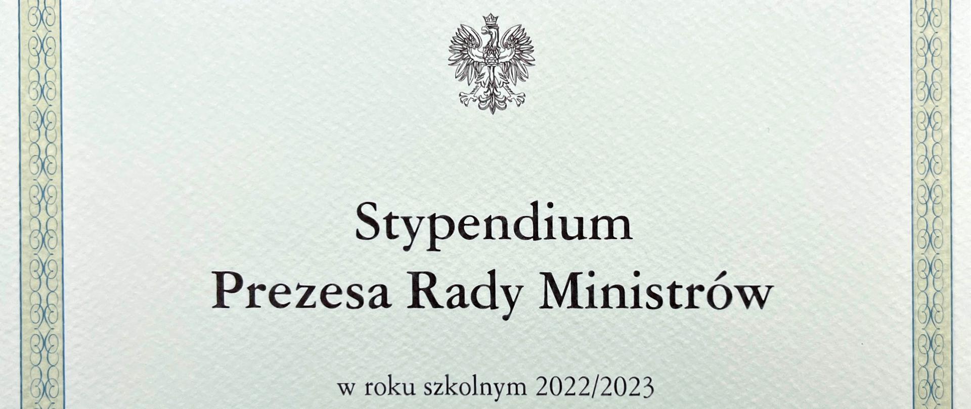 Nagłówek dyplomu do stypendium Prezesa Rady Ministrów