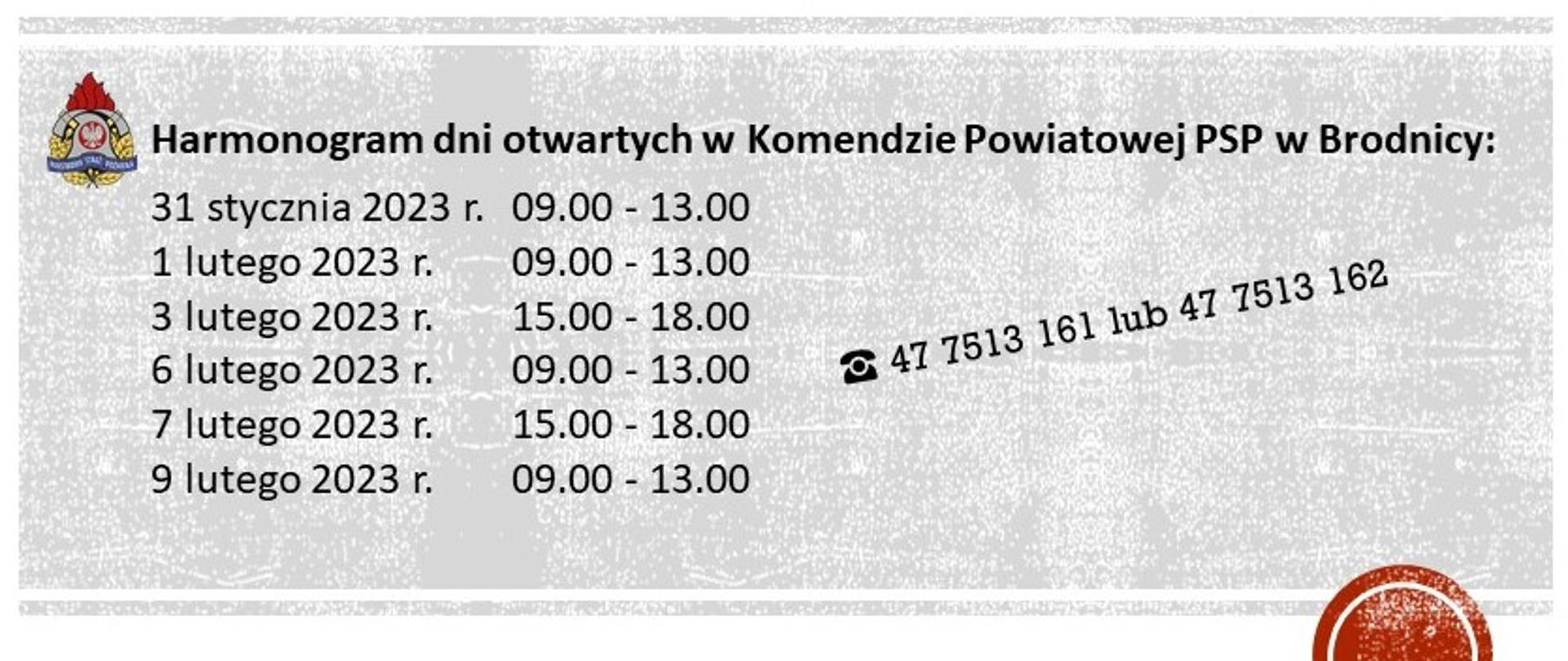 Zdjęcie przedstawia harmonogram odwiedzin w KP PSP w Brodnicy