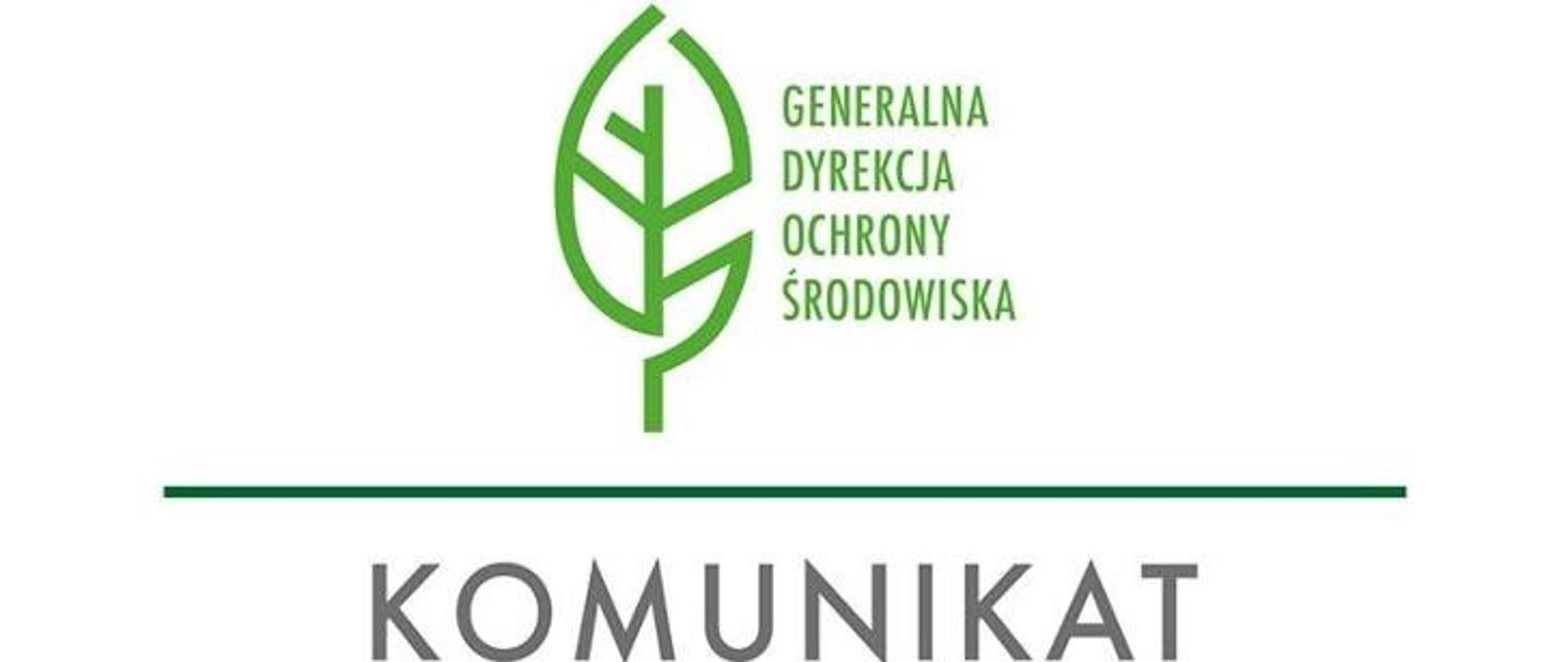 Logo Generalnej Dyrekcji Ochrony Środowiska, pod nim napis komunikat