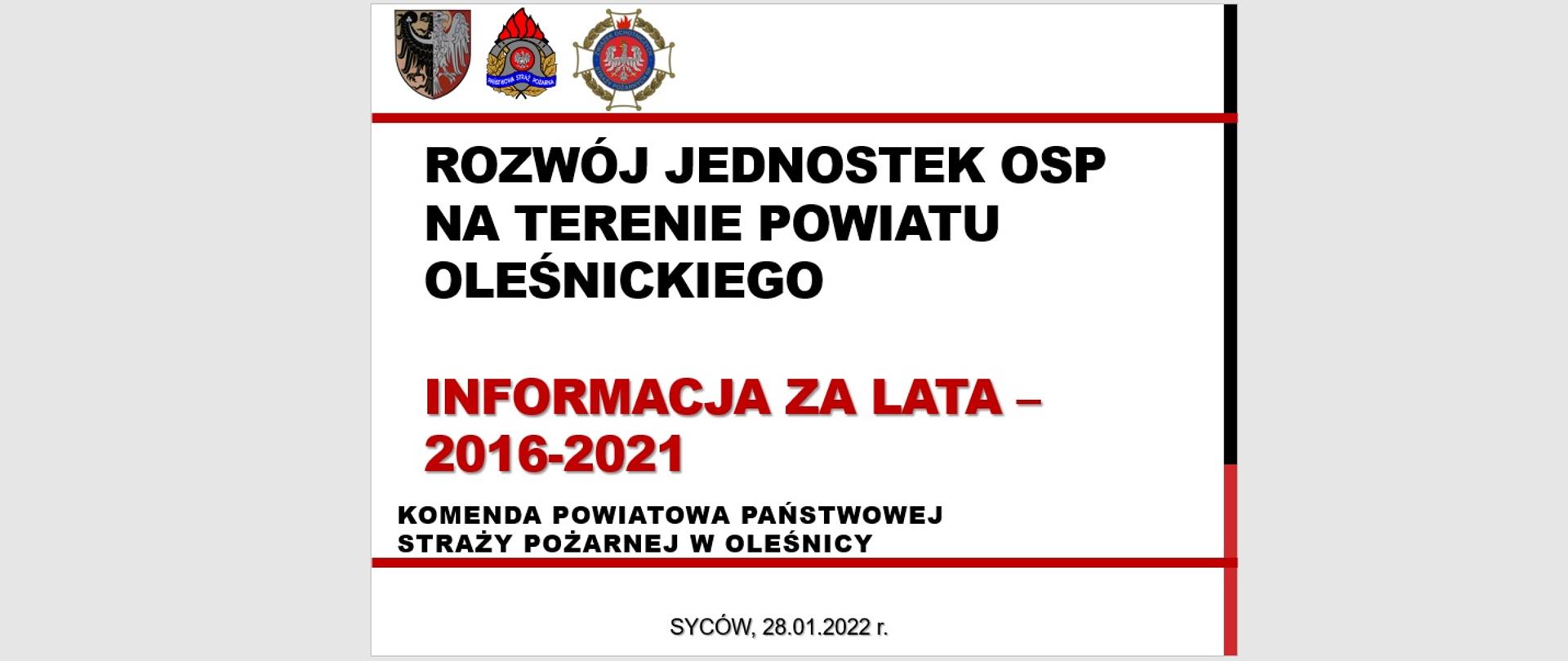 Prezentacja dotycząca rozwoju OSP w latach 2016-2021.