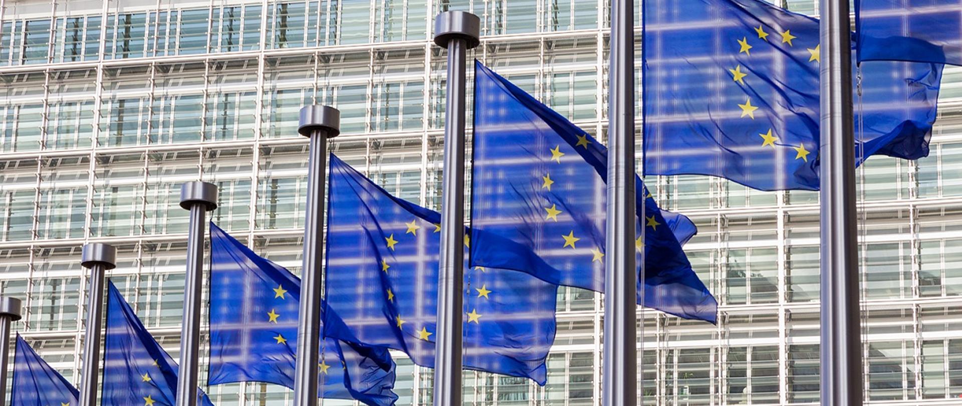 Flags in front of the EU Commission building in Brussels 
