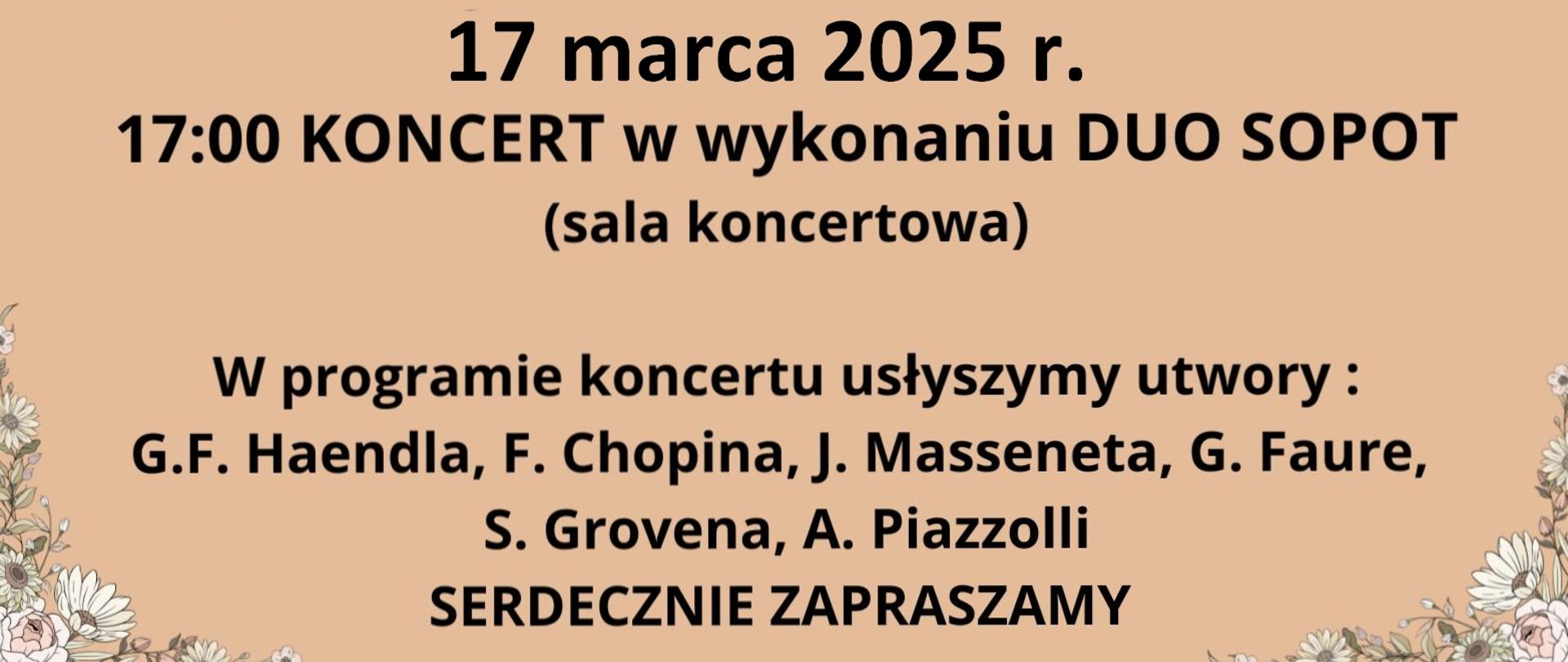 baner: na beżowym tle informacje o koncercie