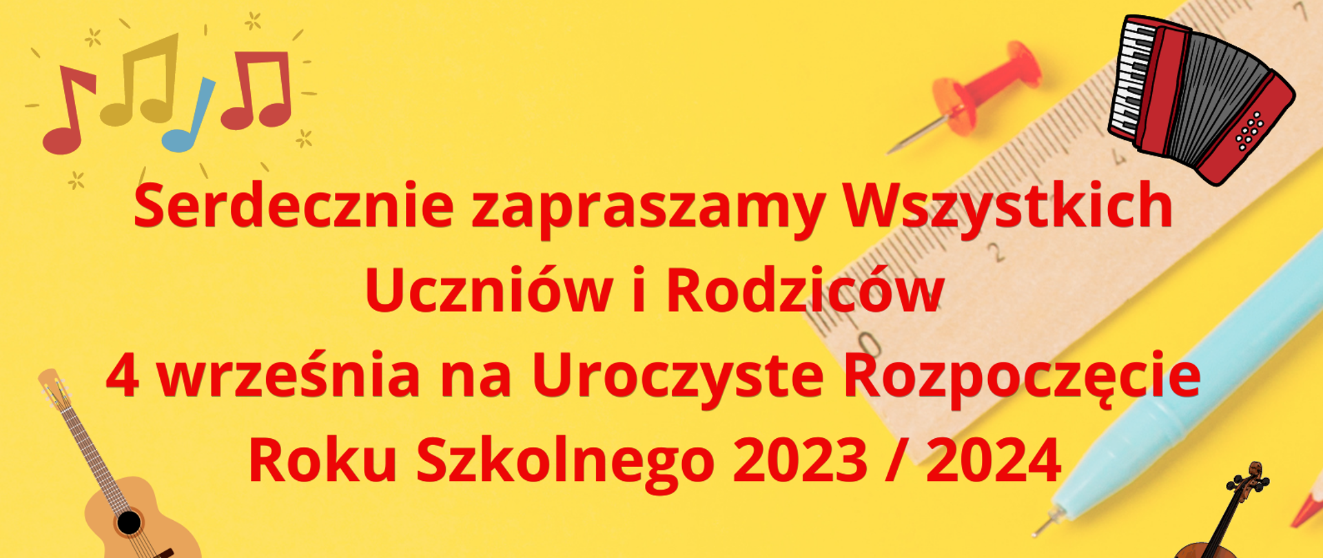 plakat na żółtym tle, opisy wydarzenia na środku