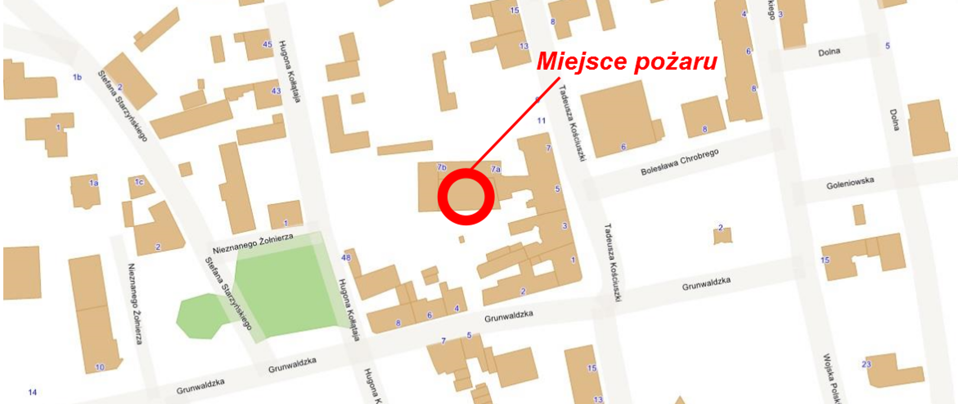 Mapa obrazyjąca miejsce pożaru