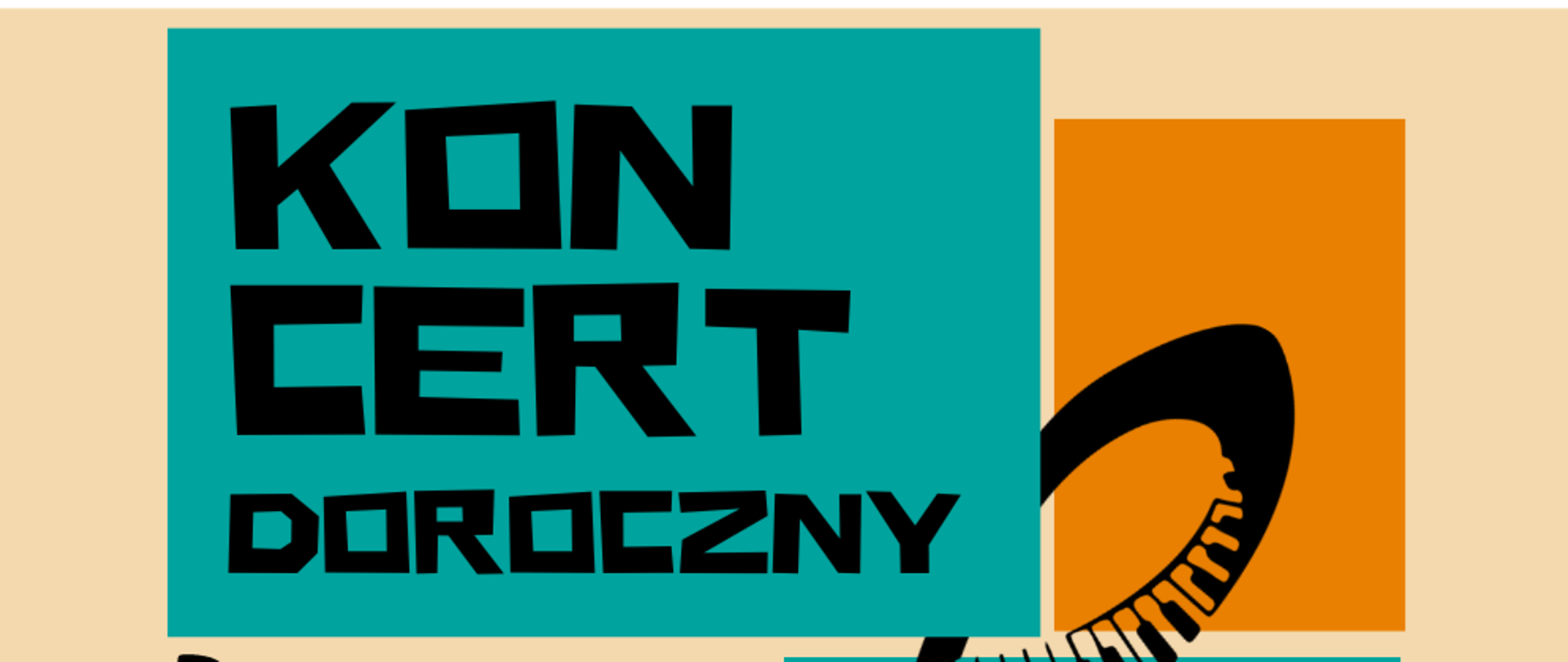 Plakat przedstawia w centralnej części klucz wiolinowy z wkomponowaną klawiaturą fortepianu w kolorze czarnym.