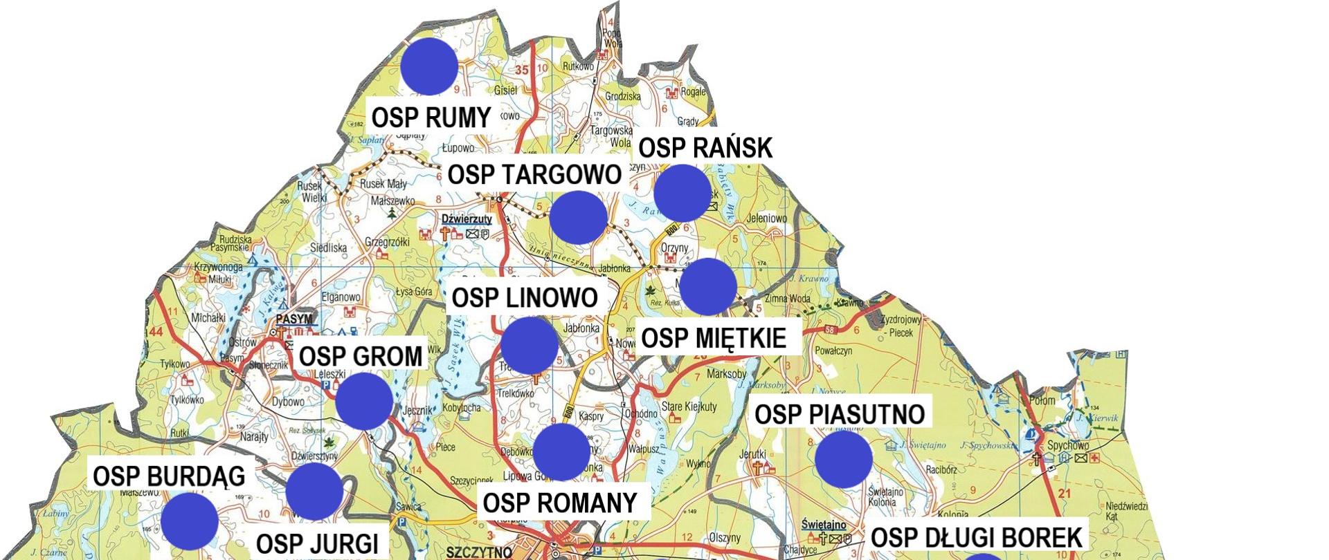 Mapa jednostek OSP poza KSRG na dzień 1.10.2023r.