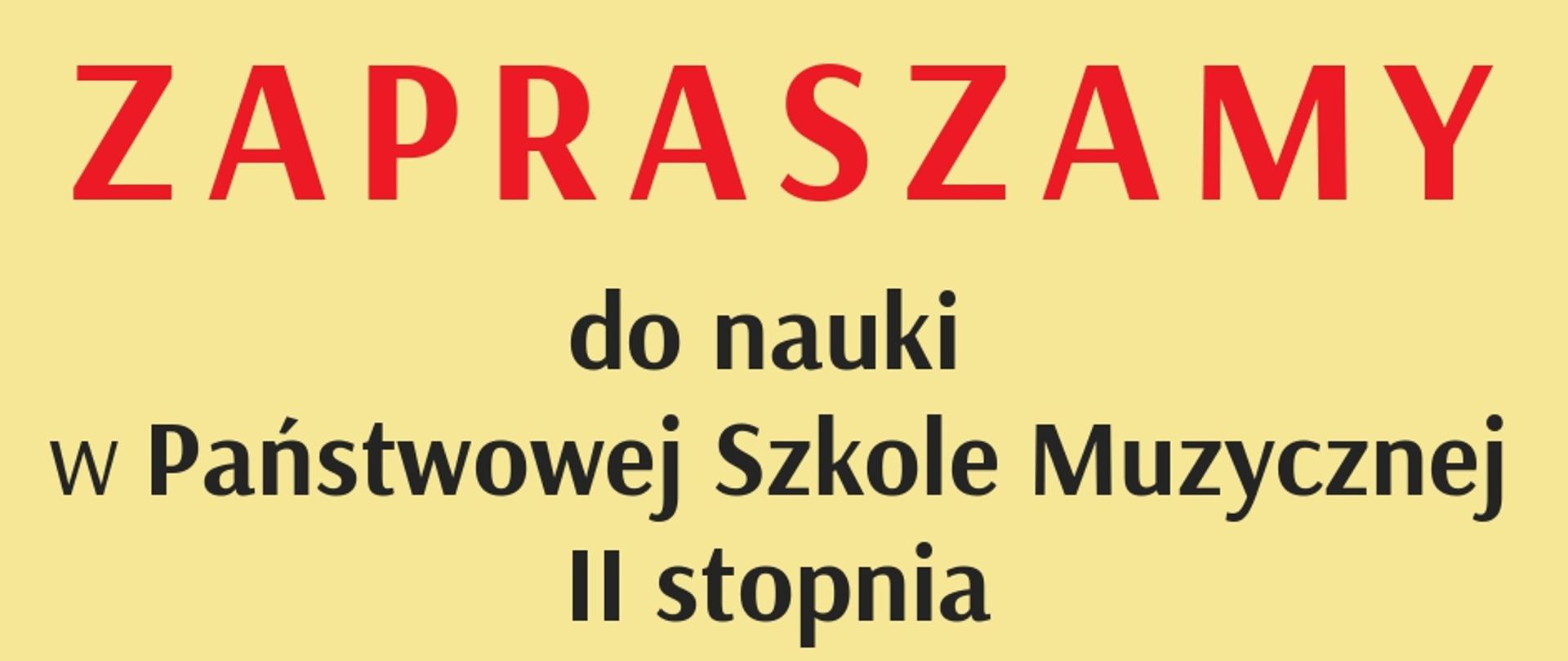 Żółte tło, tekst dotyczący rekrutacji do PSM II st.