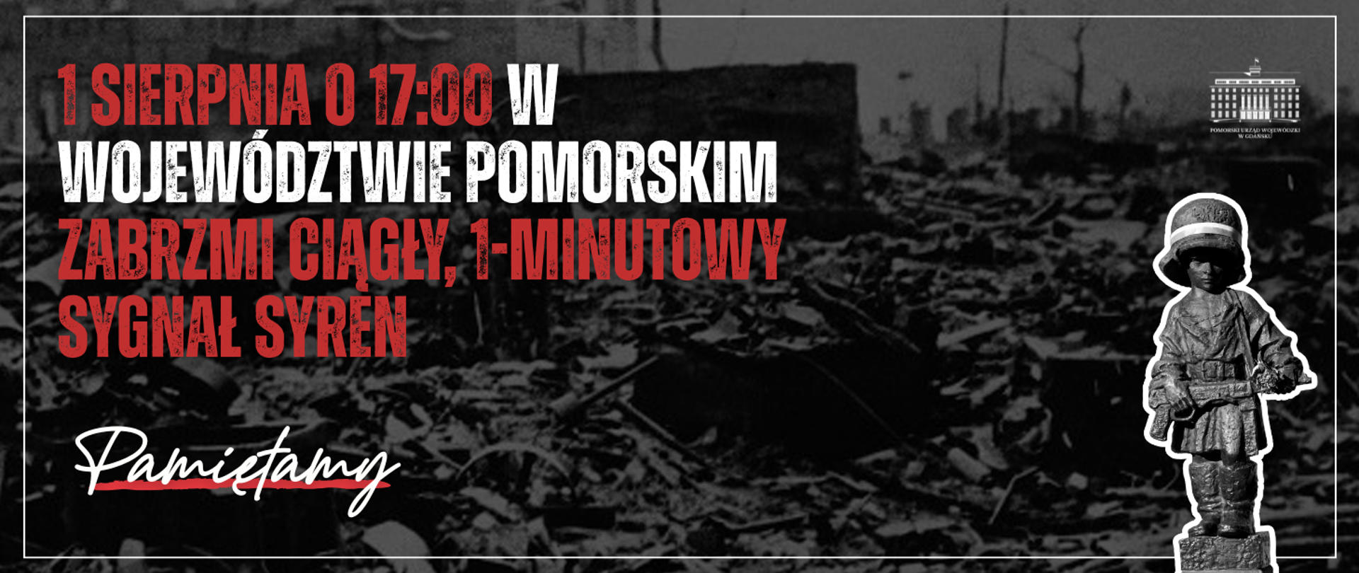1 sierpnia o 1700 w województwie pomorskim zabrzmi ciągły, 1-minutowy sygnał syren