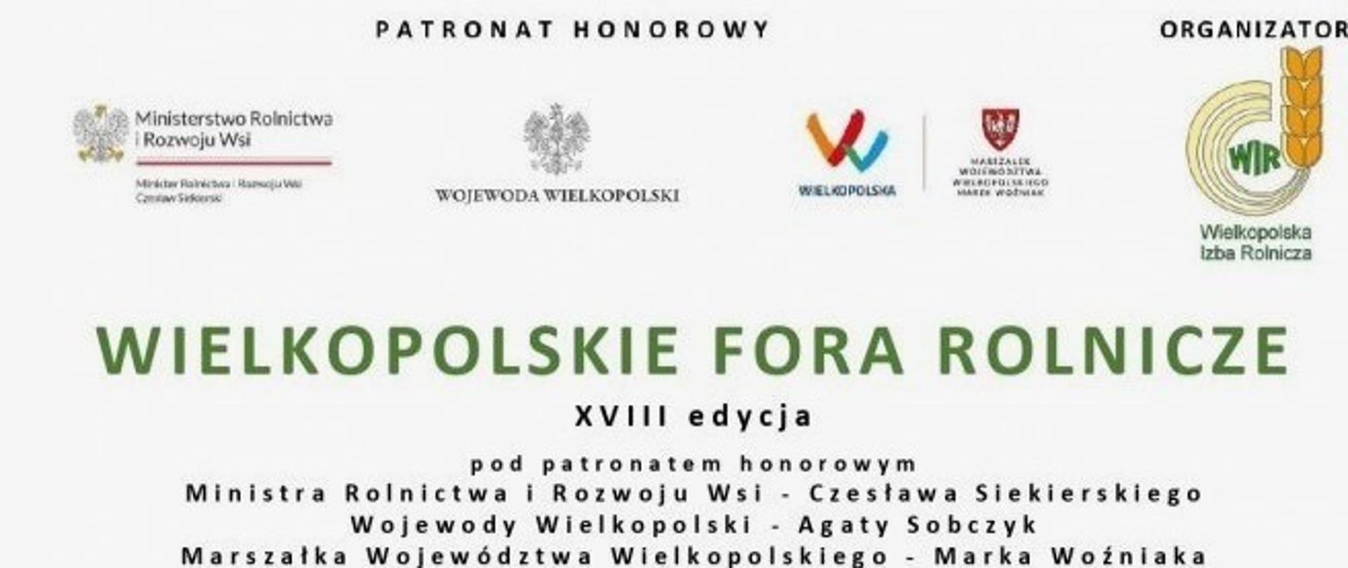 Zaproszenie na Wielkopolskie Fora Rolnicze XVIII edycja