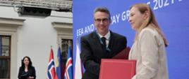 In the photo, Minister Katarzyna Pełczyńska-Nałęcz exchanges documents with another conference participant