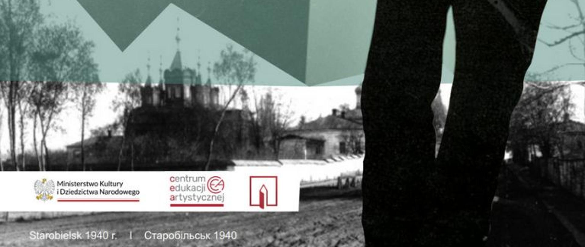 plakat, czarno-biała postać , czerwone napisy