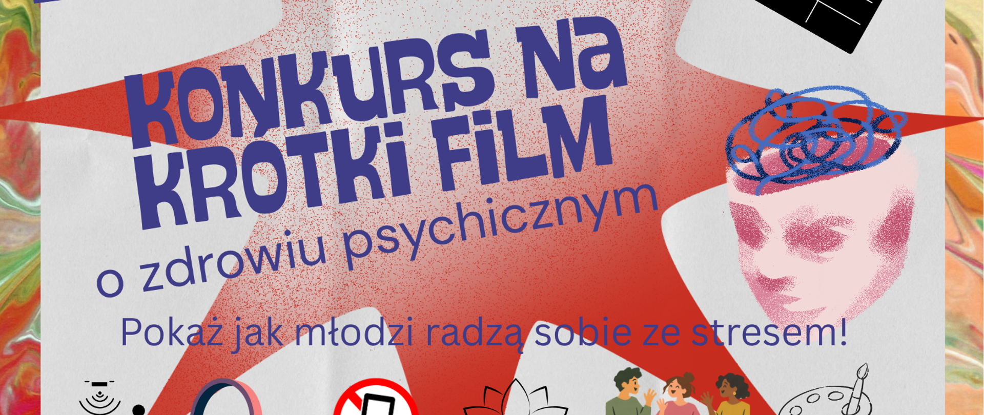 Plakat na powiatowy konkurs na film o zdrowiu psychicznym